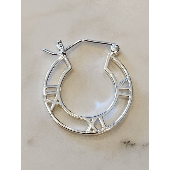 Roman Numeral Sterling Silver Hoop Earrings - Picture 4 of 5